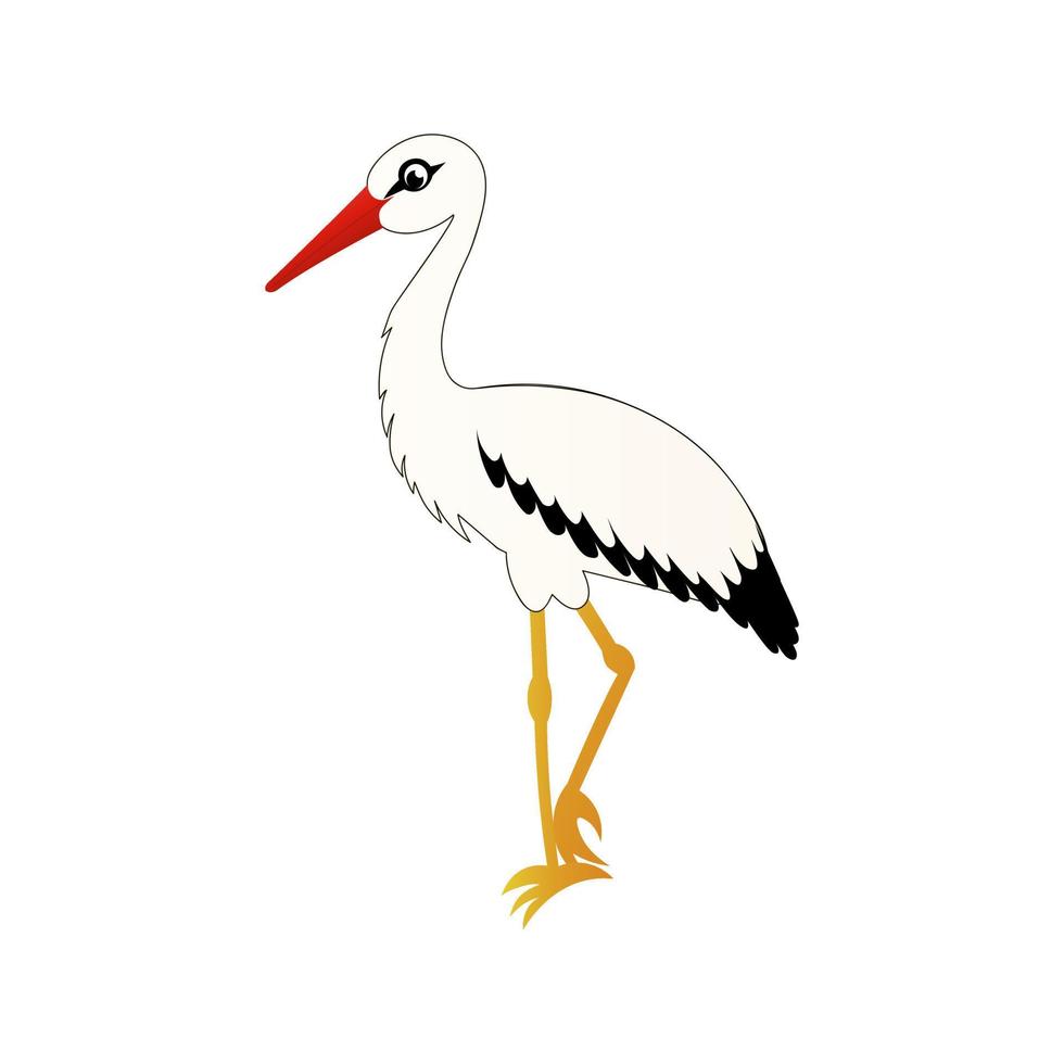 oiseau grue isolé sur fond blanc en style dessin animé, cigogne se dresse sur une jambe, élément de conception, oiseau vecteur