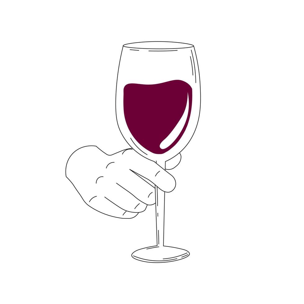 femme tenant un verre de vin avec du vin rouge, style isolé sur fond blanc, concept d'amateur de vin, célébration de vacances, consommation d'alcool vecteur