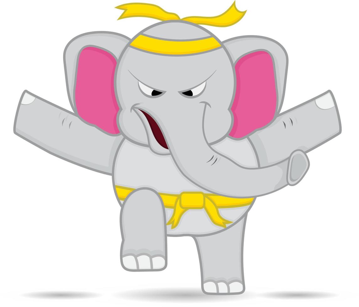 dessin animé éléphant gris avec des poses de karaté isolées vecteur