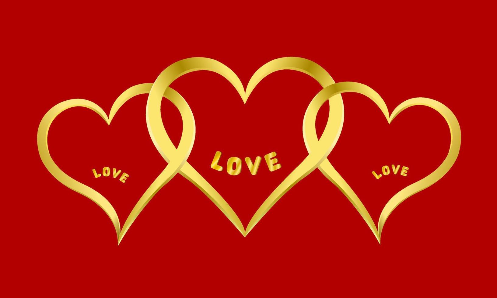 trois coeurs d'or adjacents. amour créatif pour le vecteur de conception de logo. illustration polyamour.
