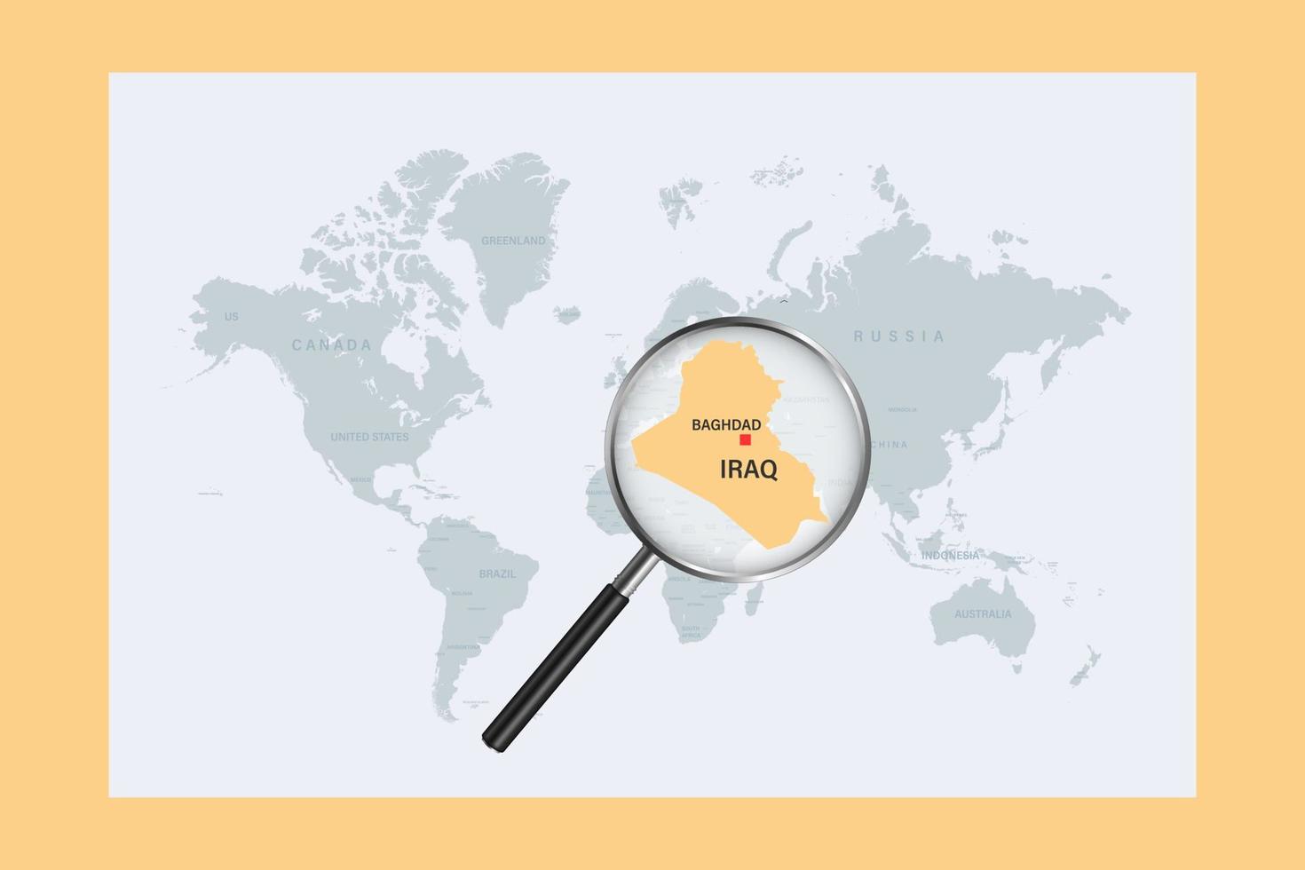 carte de l'irak sur la carte du monde politique avec loupe vecteur