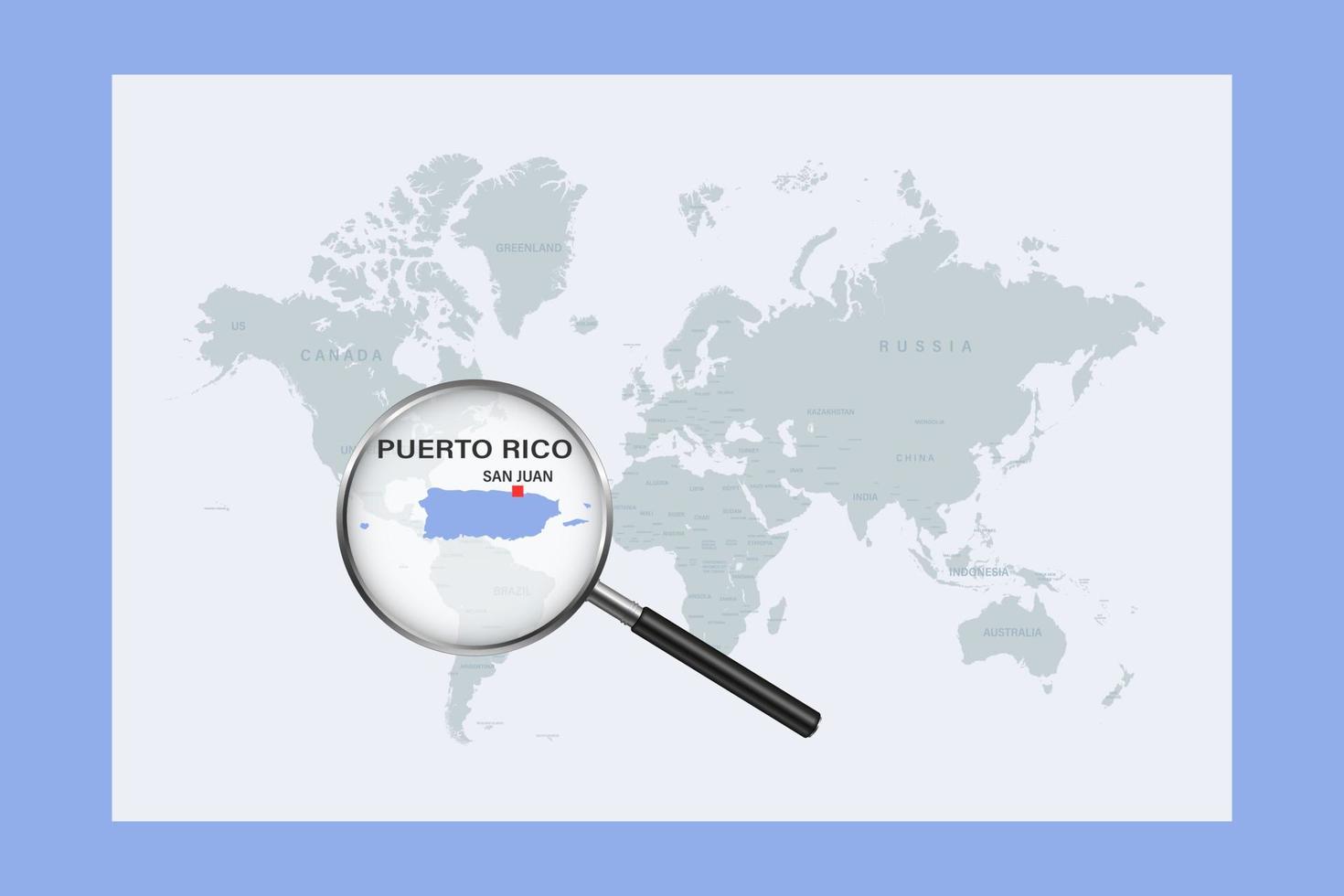 Carte de puerto rico sur la carte du monde politique avec loupe vecteur