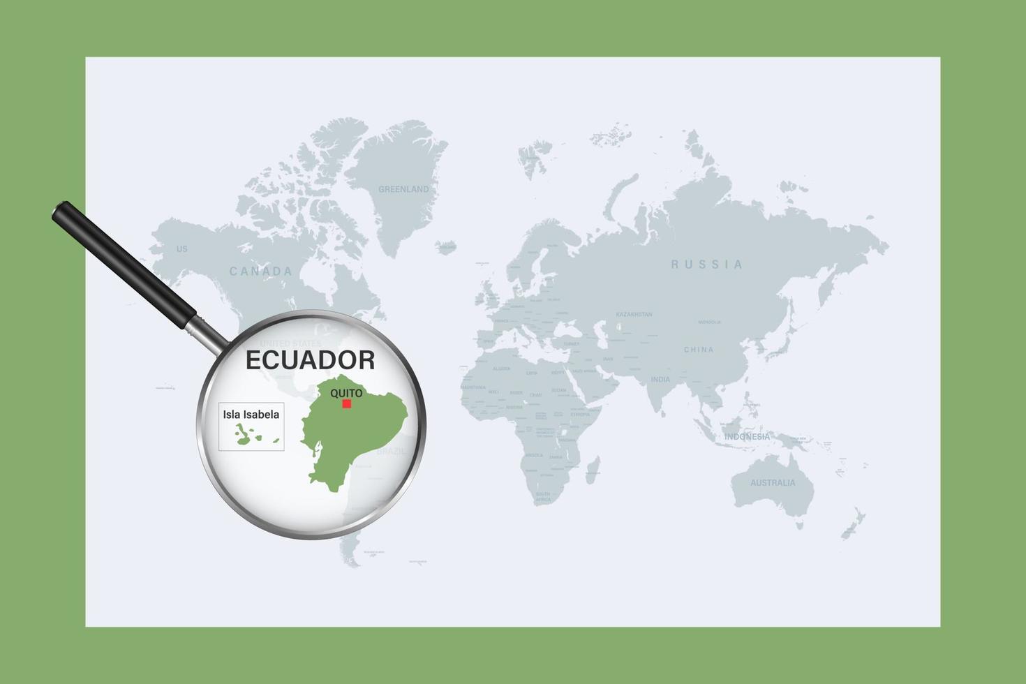 Carte de l'Équateur sur la carte du monde politique avec loupe vecteur