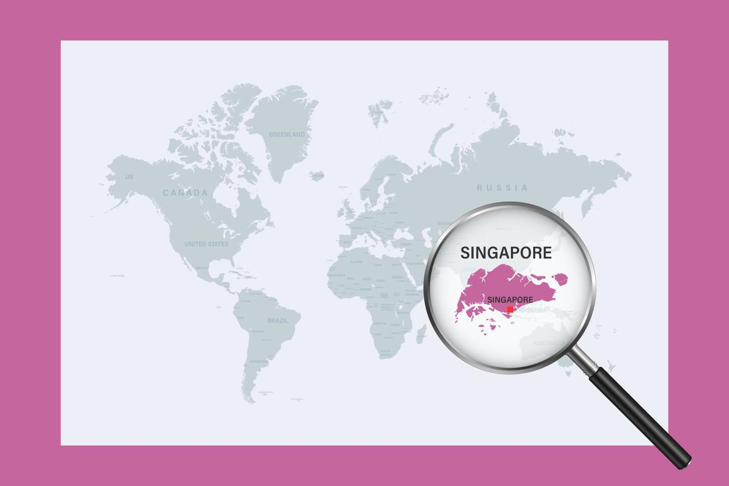 Carte de Singapour sur la carte du monde politique avec loupe vecteur