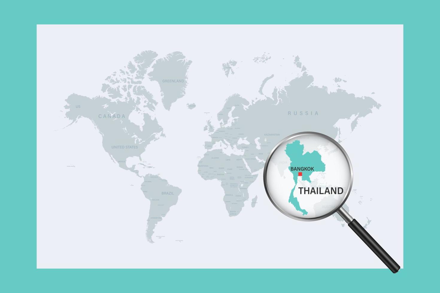 Carte de la Thaïlande sur la carte du monde politique avec loupe vecteur