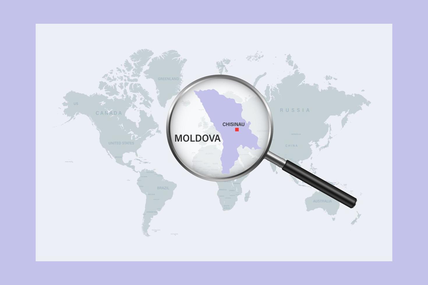 Carte de la Moldavie sur la carte du monde politique avec loupe vecteur