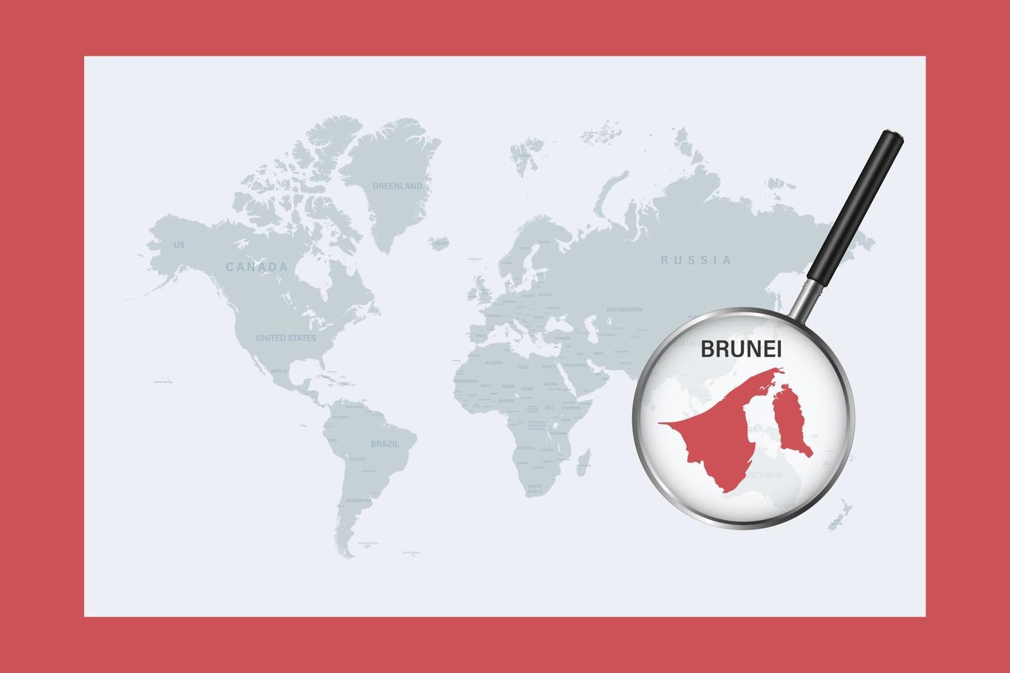 Carte de Brunei sur la carte du monde politique avec loupe vecteur