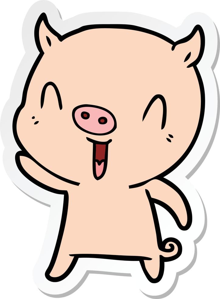 autocollant d'un cochon cartoon heureux vecteur