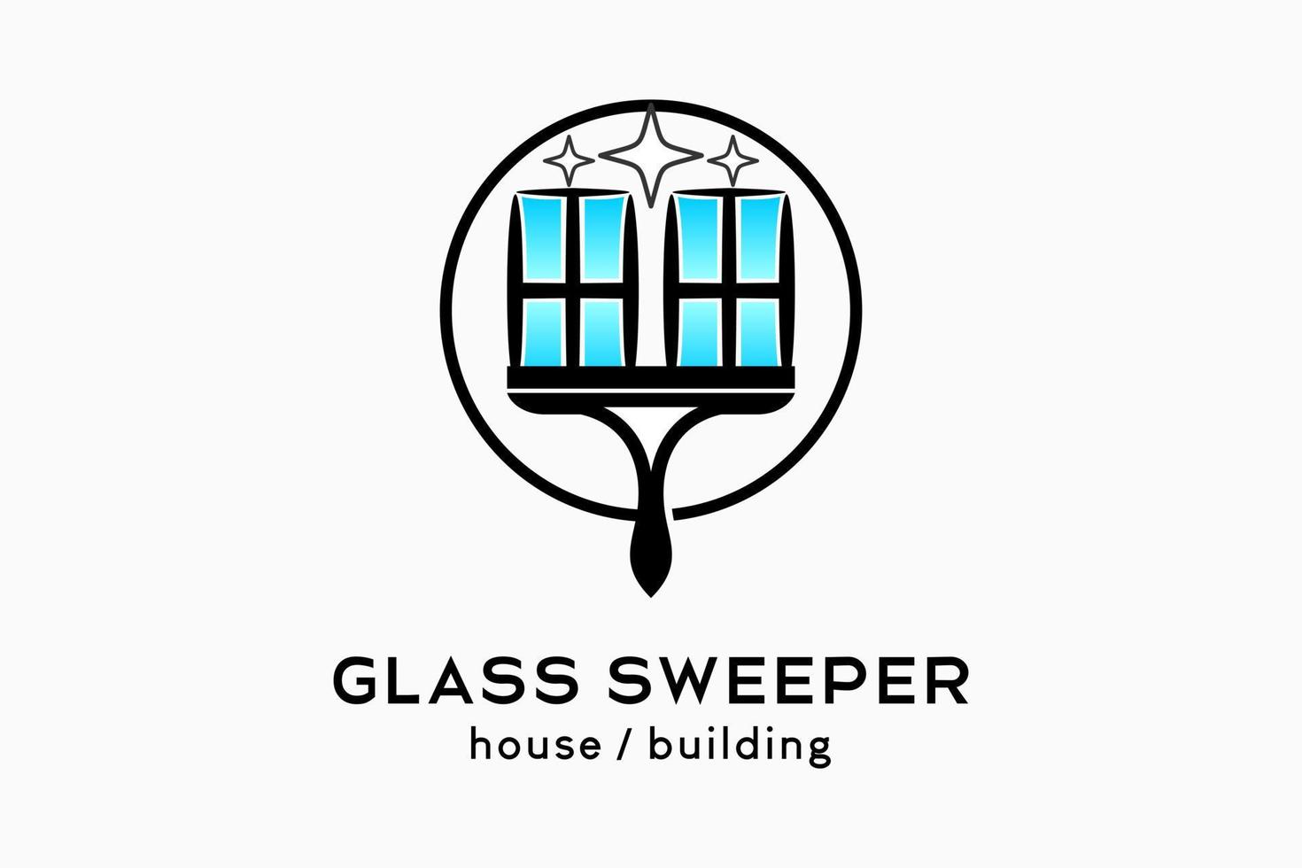création de logo de nettoyant pour vitres ou de balayeuse de vitres, silhouette d'un nettoyant pour vitres en caoutchouc combiné à une icône de fenêtre dans un cercle vecteur