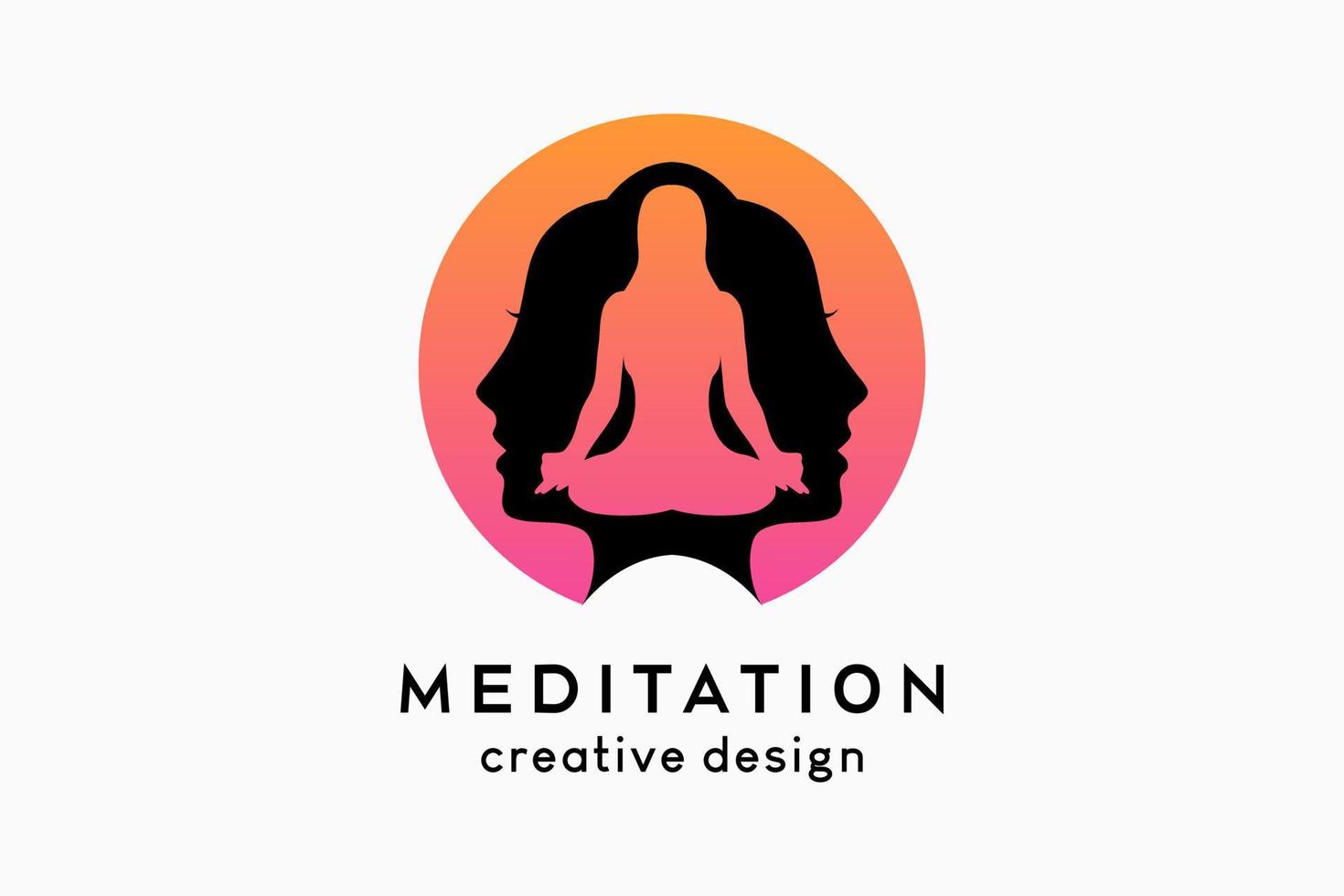 création de logo de méditation, silhouette de femme méditant se mélange avec deux visages féminins en points vecteur
