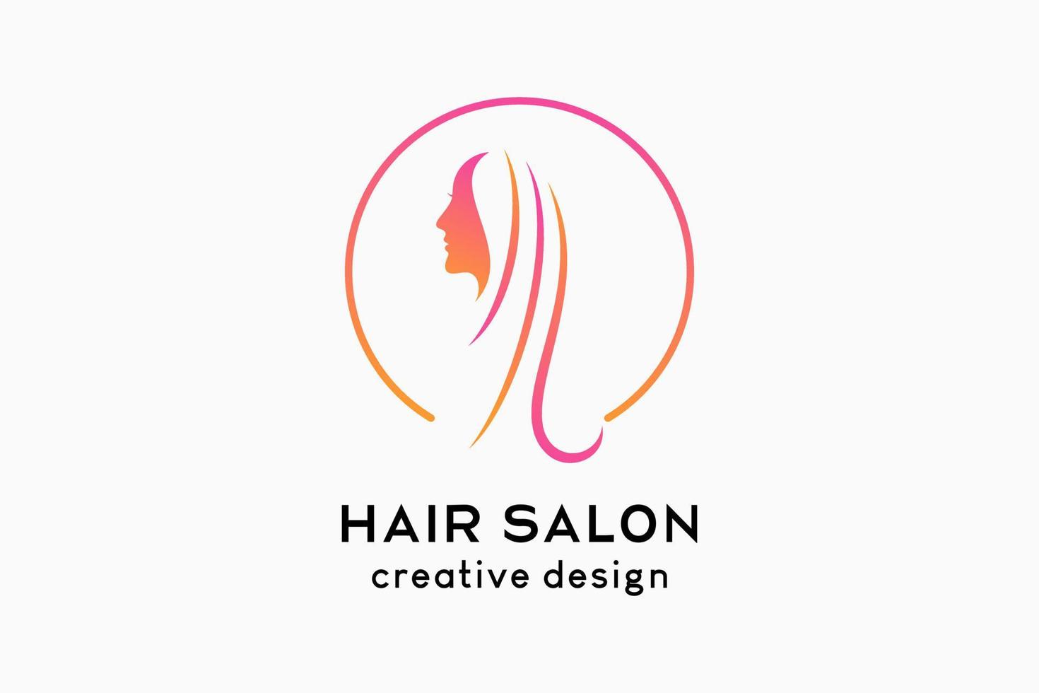 création de logo de salon de coiffure ou de soins capillaires, visage de femme avec concept d'art en ligne créatif en cercle vecteur