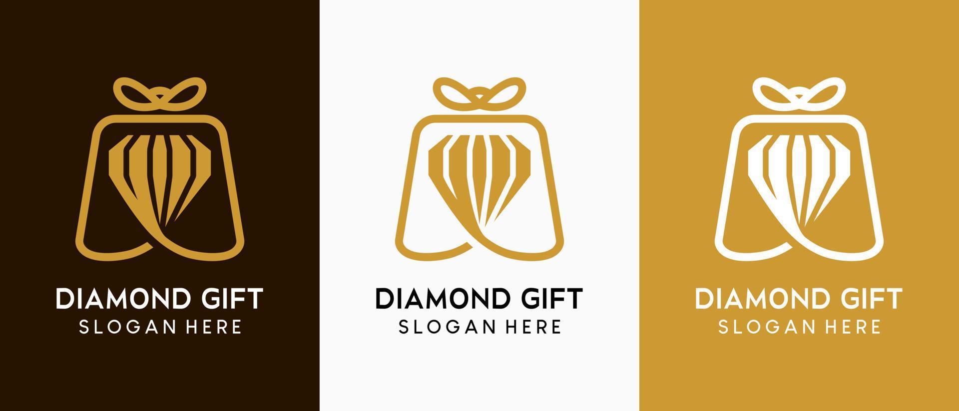 conception de logo de cadeau de diamant dans le concept d'art en ligne, l'icône de diamant se mélange avec l'icône de cadeau vecteur