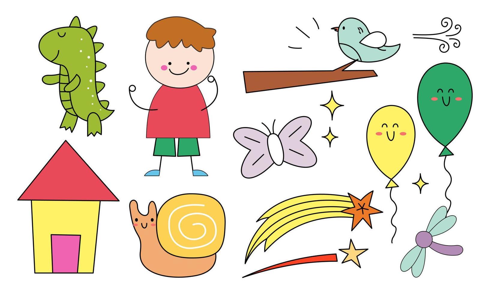dessin pour enfants mignon, vecteur d'illustration de doodles pour enfants