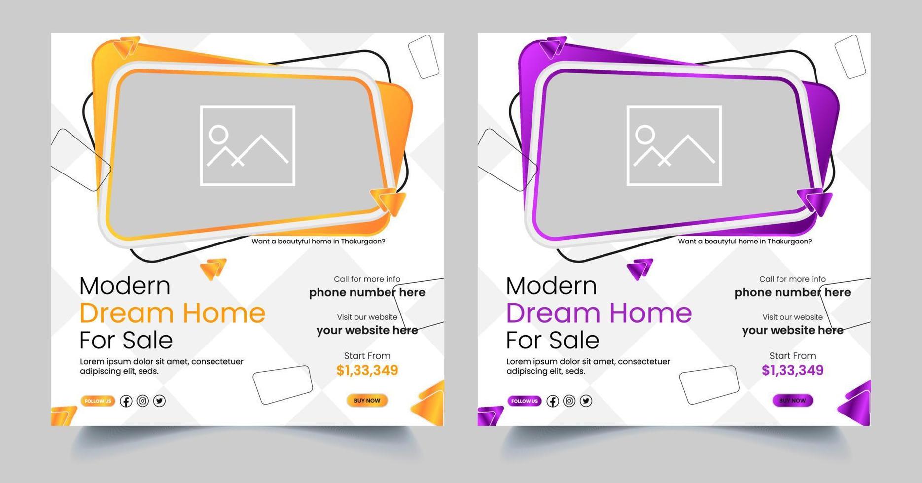 modèle de publication entièrement modifiable sur les médias sociaux immobiliers, conception de bannière promotionnelle sur les médias sociaux de vente à domicile vecteur