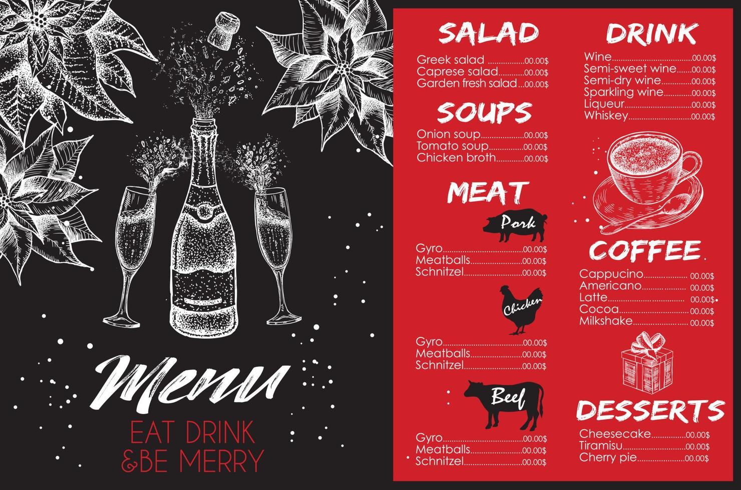 menus de noël. illustration vectorielle dessinée à la main. modèle de conception. vecteur