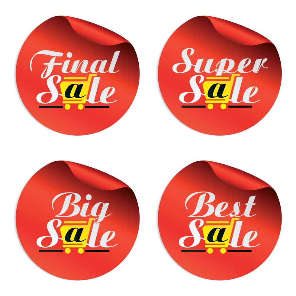 autocollants de vente rouges final,super,big,best avec panier jaune vecteur