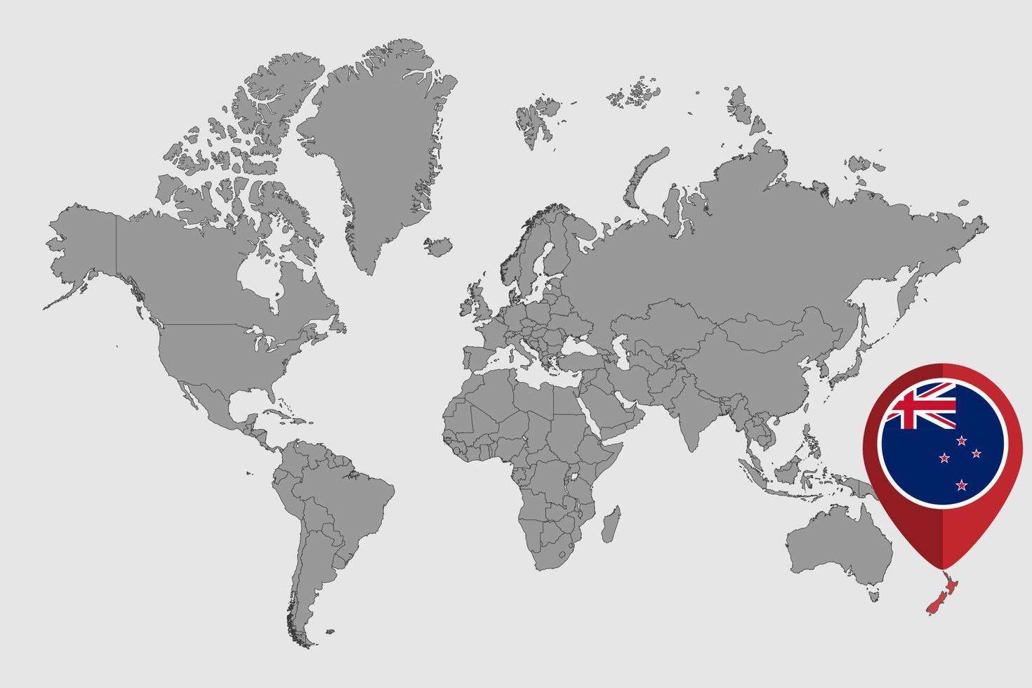 épinglez la carte avec le drapeau de la nouvelle-zélande sur la carte du monde. illustration vectorielle. vecteur