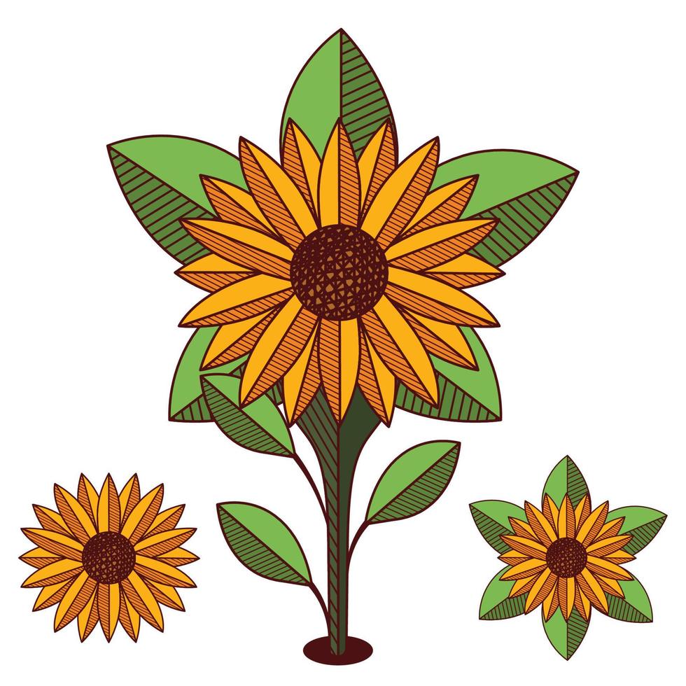 illustration vectorielle de tournesol. tournesol isolé. illustration florale botanique. jeu d'icônes de fleur d'été jaune vecteur
