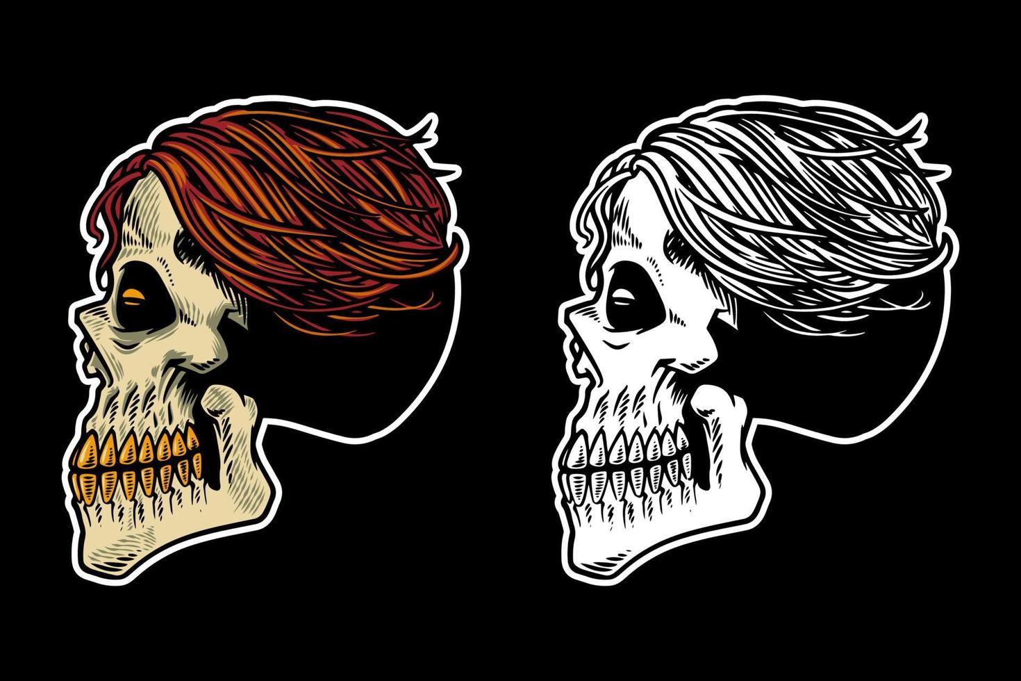 tête de crâne dessinée à la main avec illustration vectorielle de cheveux cool vecteur