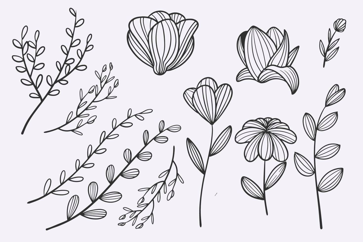 fleur feuilles doodle jeu d'illustration vectorielle dessinés à la main vecteur