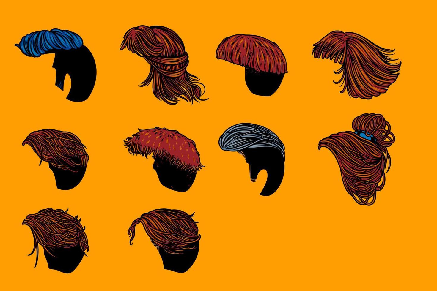 ensemble d'illustration vectorielle divers cheveux dessinés à la main vecteur