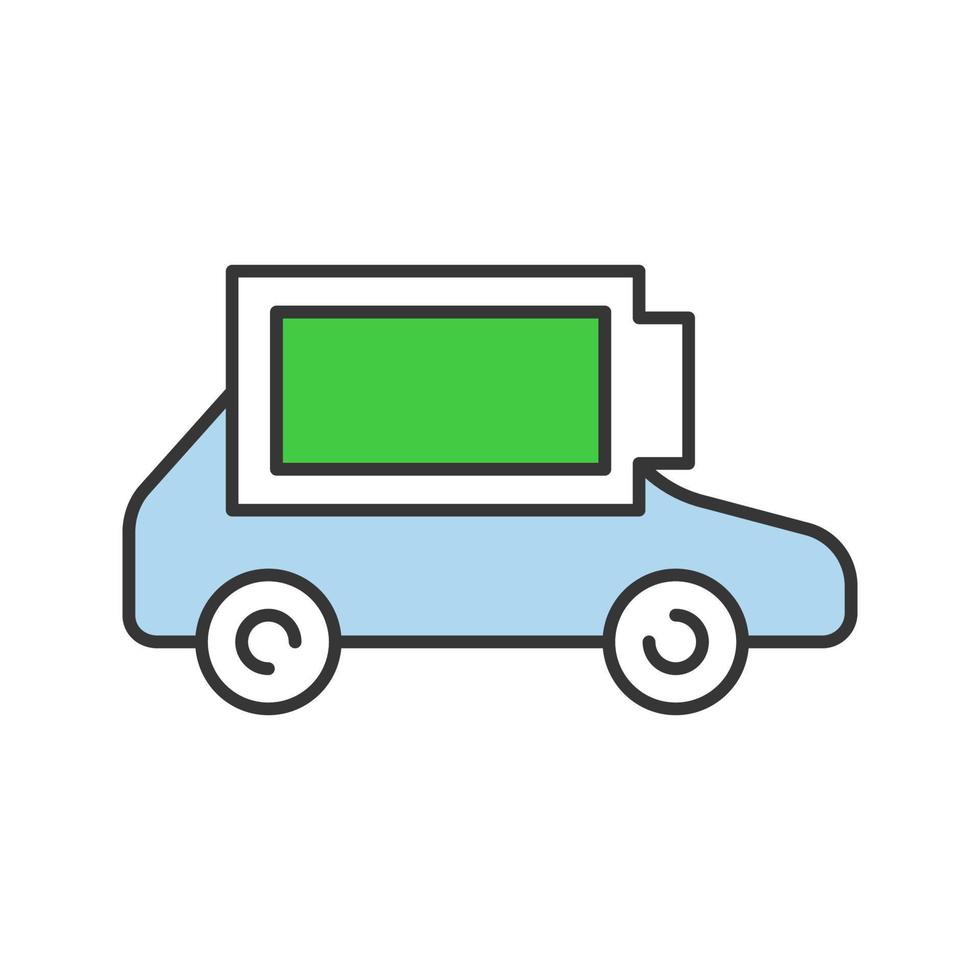 icône de couleur de batterie de voiture électrique complètement chargée. charge automatique terminée. indicateur de niveau de batterie automobile écologique. illustration vectorielle isolée vecteur