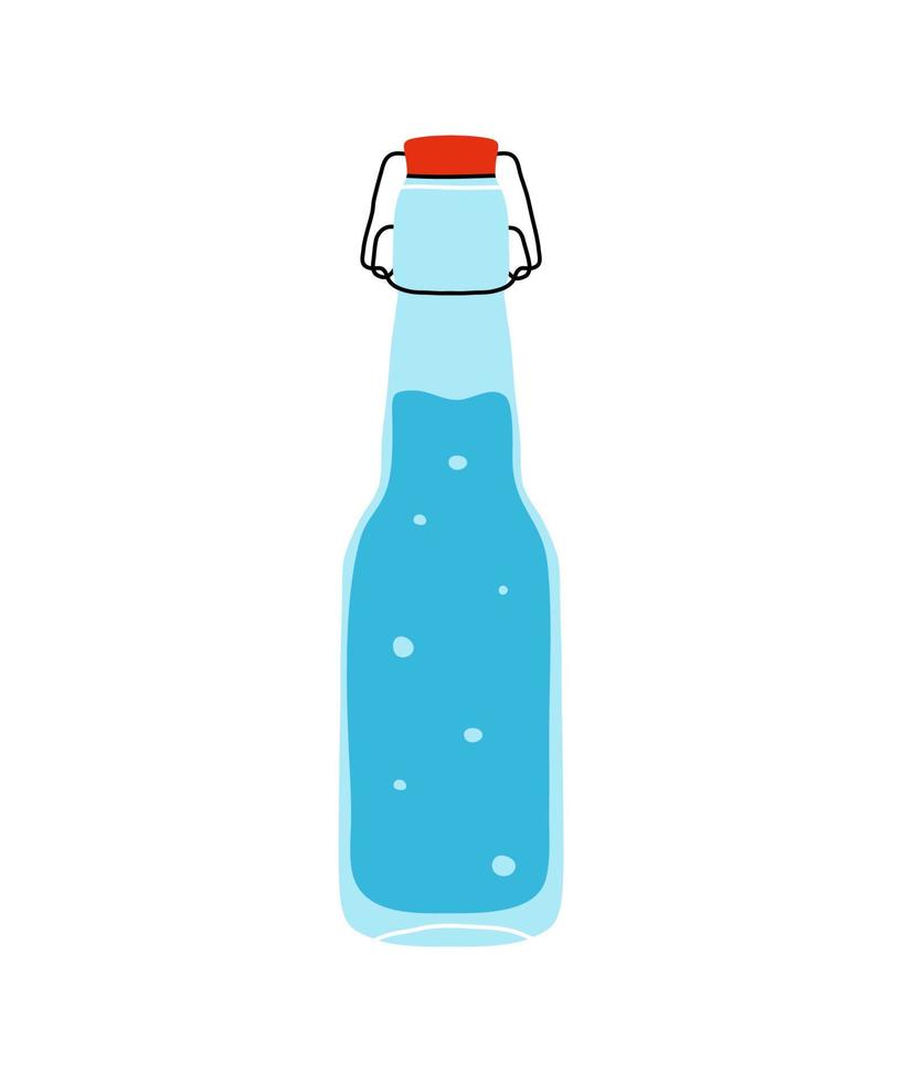 bouteille en verre d'eau minérale propre clipart dans un style moderne de ligne plate. mode de vie sain, hydrater la motivation, boire plus d'eau. illustration vectorielle dessinée à la main pour affiche, art mural, bannière. vecteur