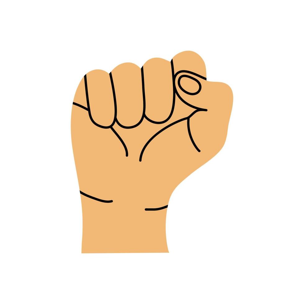 illustration vectorielle de style plat moderne dessiné à la main du poing humain, geste de la main isolé sur fond blanc. concevoir la boxe, le coup de pied, le coup de poing, la force, le concept de protestation pour le logo, l'emblème, le signe, l'affiche. vecteur