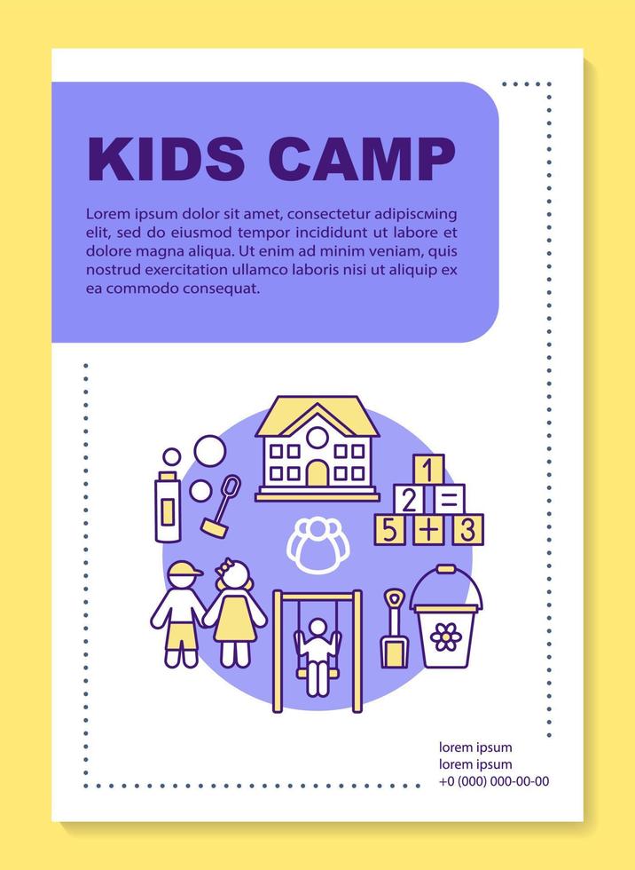 mise en page du modèle de brochure du camp d'été des enfants d'âge préscolaire. dépliant, livret, conception d'impression de dépliant avec illustrations linéaires. mises en page vectorielles pour magazines, rapports annuels, affiches publicitaires vecteur