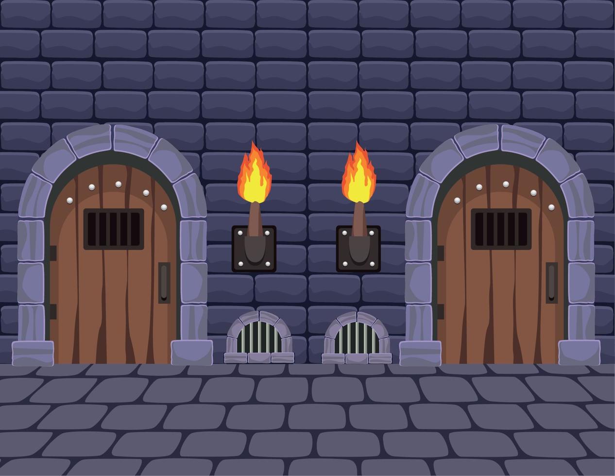 portes du château avec torches vecteur