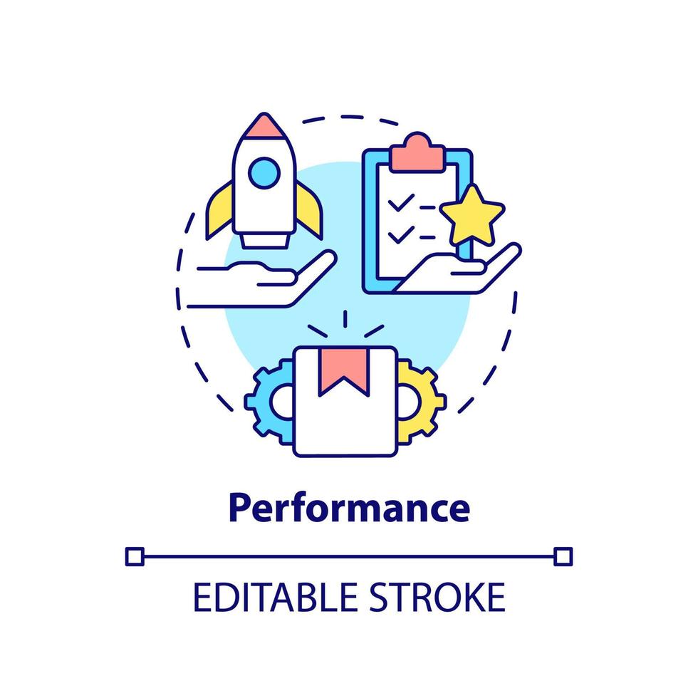 icône de concept de performance. qualité des biens et des services. le produit a besoin d'une illustration de ligne mince d'idée abstraite. dessin de contour isolé. trait modifiable. vecteur