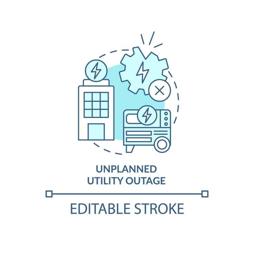 icône de concept turquoise de panne de service non planifiée. illustration de la ligne mince de l'idée abstraite de la gestion de l'énergie. la production d'énergie. dessin de contour isolé. trait modifiable. vecteur