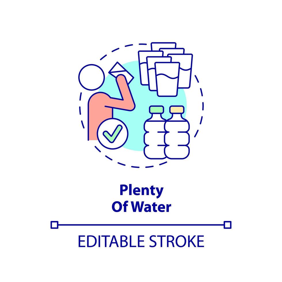 beaucoup d'icône de concept d'eau. consommation de liquide. astuce pour l'illustration de la ligne mince de l'idée abstraite du style de vie végétalien. dessin de contour isolé. trait modifiable. vecteur