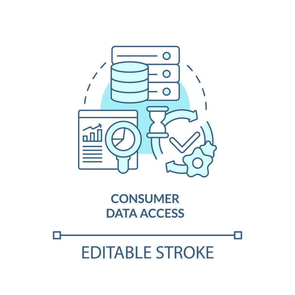icône de concept turquoise d'accès aux données des consommateurs. illustration de la ligne mince de l'idée abstraite des problèmes de gestion médicale. dessin de contour isolé. trait modifiable. vecteur