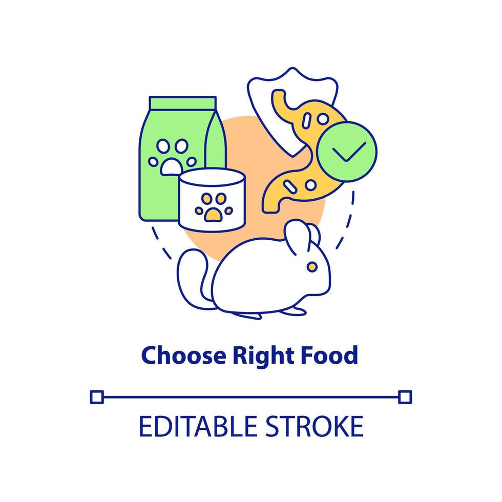 choisissez la bonne icône de concept de nourriture. garder les petits animaux en bonne santé illustration de la ligne mince idée abstraite. des friandises adaptées aux rats. dessin de contour isolé. trait modifiable. vecteur