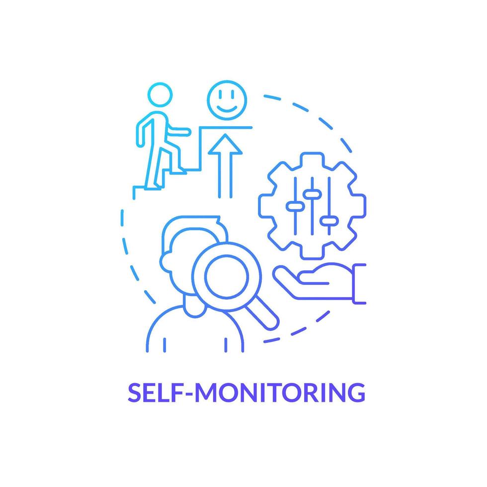 icône de concept de dégradé bleu auto-surveillance. contrôler votre condition mentale. ptsd stratégie d'adaptation idée abstraite illustration en ligne mince. dessin de contour isolé. vecteur
