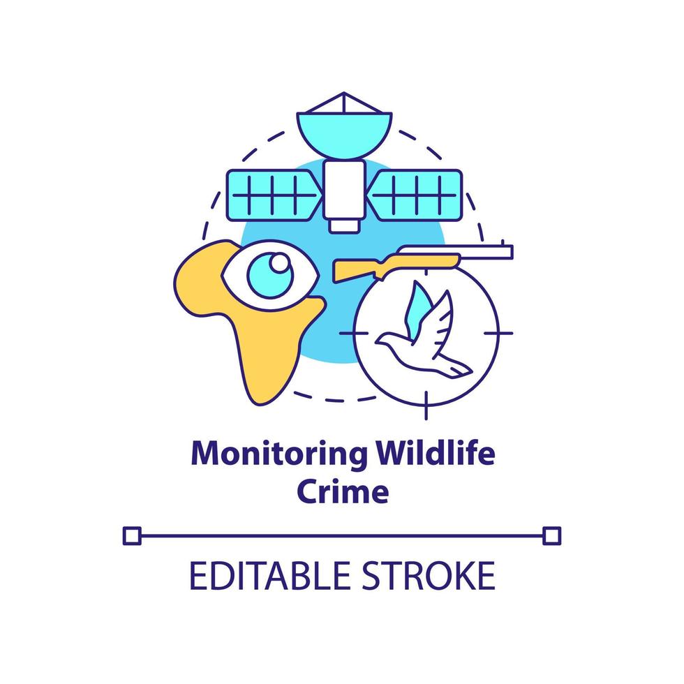 surveillance de l'icône de concept de criminalité liée aux espèces sauvages. technologie spatiale et changement climatique idée abstraite illustration en ligne mince. dessin de contour isolé. trait modifiable. vecteur