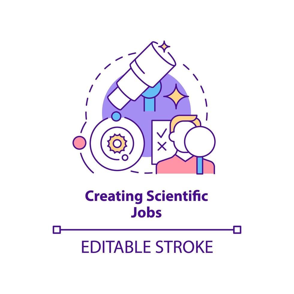 création d'icône de concept d'emplois scientifiques. l'embauche de scientifiques. l'exploration spatiale profite de l'illustration de la ligne mince de l'idée abstraite. dessin de contour isolé. trait modifiable. vecteur
