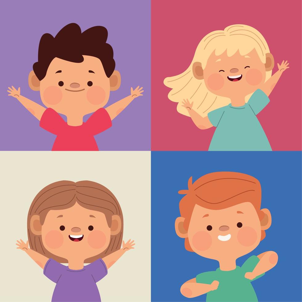 quatre petits personnages d'enfants vecteur