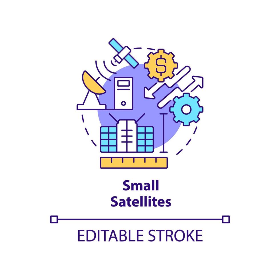 icône de concept de petits satellites. équipement pour l'exploration spatiale. illustration de fine ligne d'idée abstraite de tendance spacetech. dessin de contour isolé. trait modifiable. vecteur