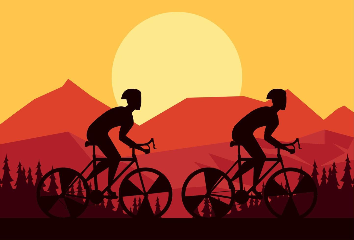 cyclistes au coucher du soleil vecteur