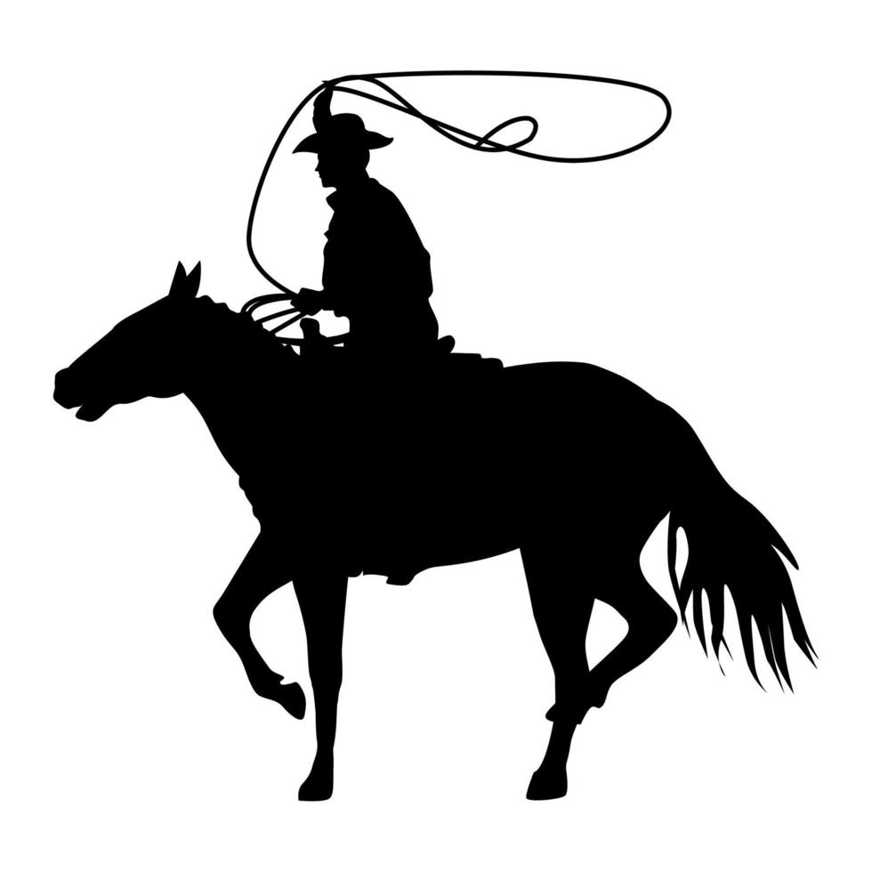 cow-boy, lasso, silhouette, noir vecteur