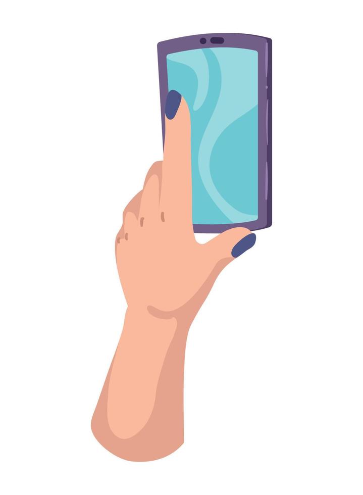 main de femme touchant un smartphone vecteur