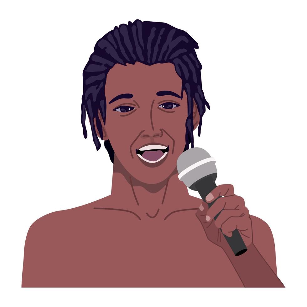 jeune homme afro avec microphone vecteur
