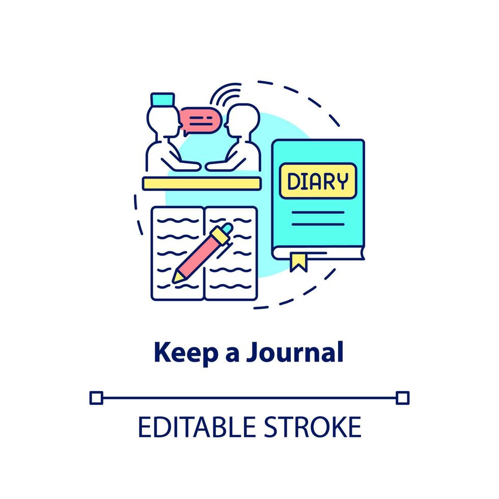 garder l'icône de concept de journal. façon de surmonter les traumatismes. faire face à l'illustration de la ligne mince de l'idée abstraite du ptsd. dessin de contour isolé. trait modifiable. vecteur