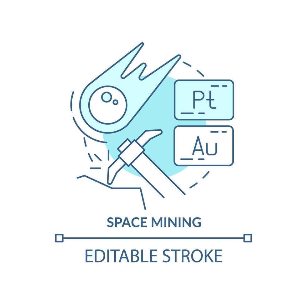 icône de concept turquoise de l'exploitation minière de l'espace. exploration des ressources minérales. illustration de fine ligne d'idée abstraite de tendance spacetech. dessin de contour isolé. trait modifiable. vecteur