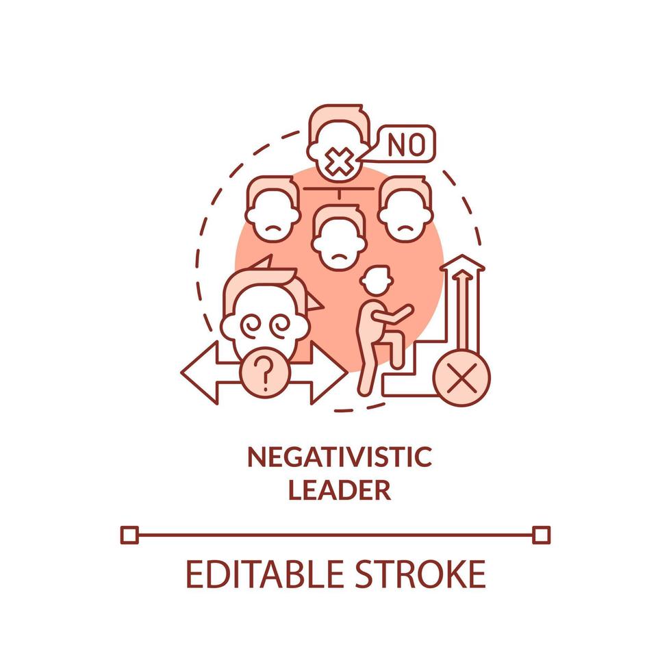 icône de concept rouge leader négativiste. incapable de dire non. type d'illustration de ligne mince d'idée abstraite de leader toxique. dessin de contour isolé. trait modifiable. vecteur