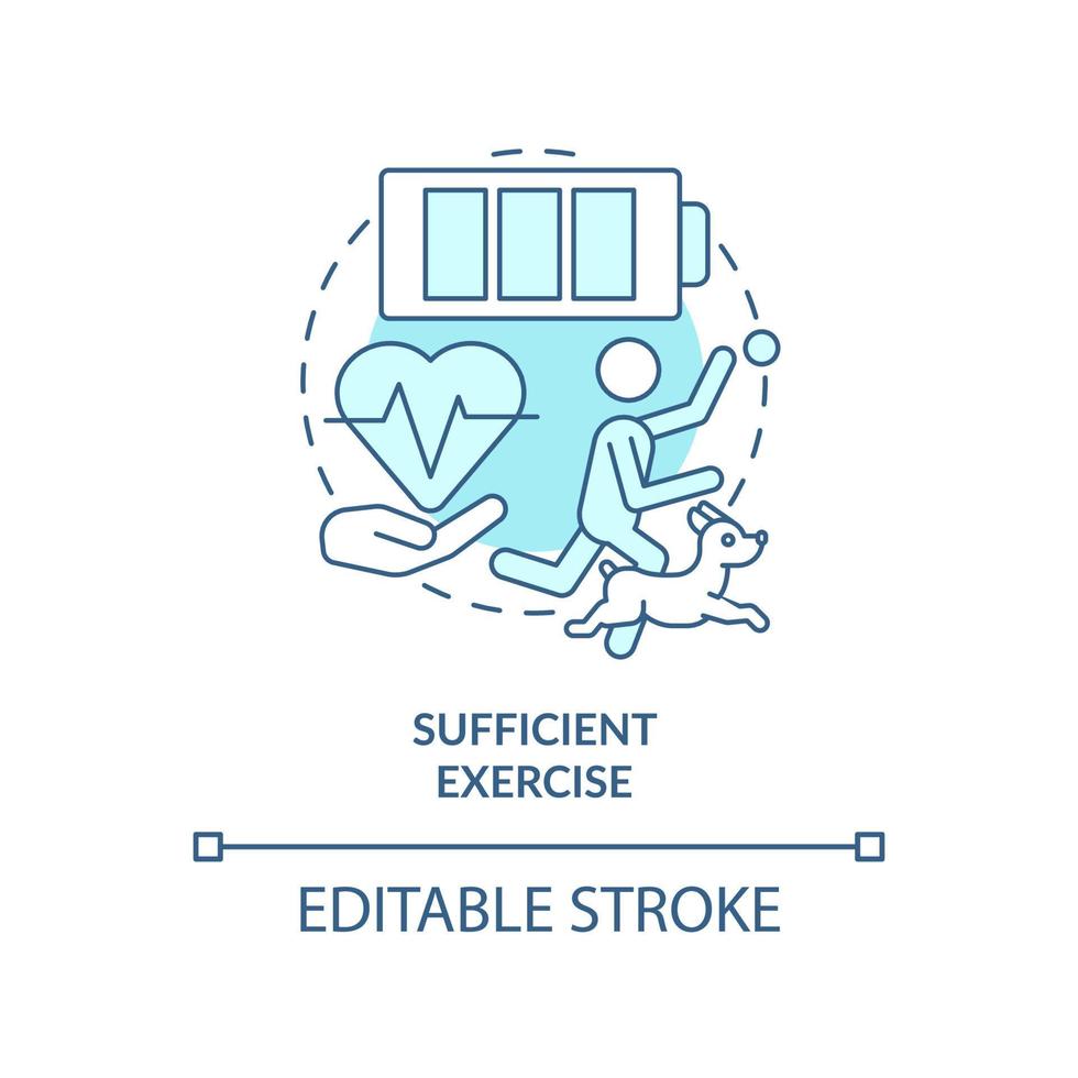 icône de concept turquoise d'exercice suffisant. illustration de fine ligne d'idée abstraite de bien-être pour animaux de compagnie. activité physique pour chien. dessin de contour isolé. trait modifiable vecteur