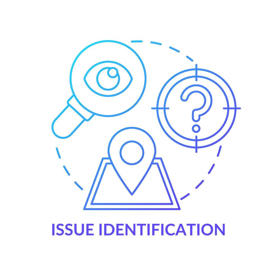 icône de concept de gradient bleu d'identification de problème. déterminer les principales préoccupations. illustration de la ligne mince de l'idée abstraite de l'étape de la planification sociale. dessin de contour isolé. vecteur