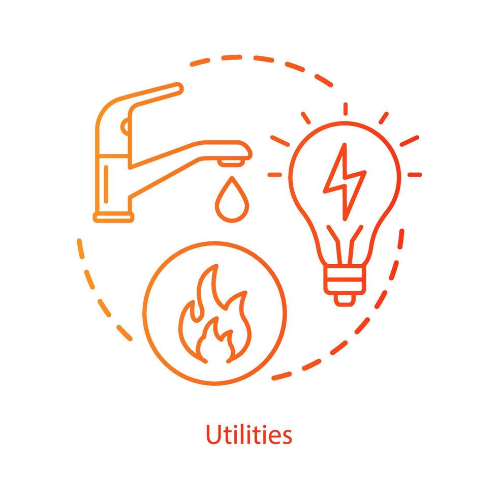 icône de concept de services communaux de ménage. services publics, eau, idée d'approvisionnement en électricité illustration de la ligne mince. gaz naturel, système de chauffage. dessin de contour isolé de vecteur. trait modifiable.. vecteur